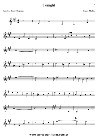 Johnny Mathis Tonight score for Tenor Saxophone Soprano (Bb)