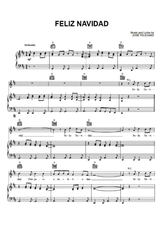 José Feliciano Feliz Navidad score for Piano