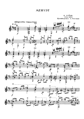 Joseph Haydn Menuet score for Acoustic Guitar