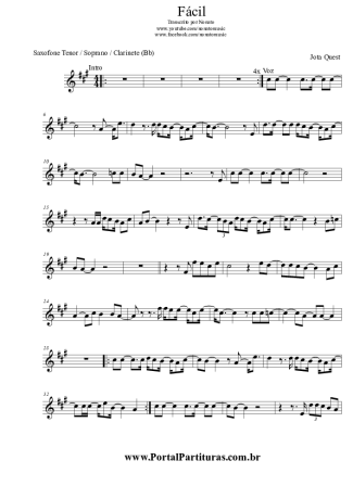 Jota Quest Fácil score for Tenor Saxophone Soprano (Bb)