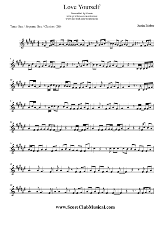 Justin Bieber Love Yourself score for Clarinet (Bb)