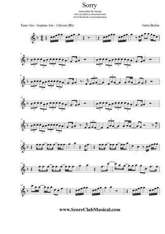Justin Bieber  score for Tenor Saxophone Soprano (Bb)