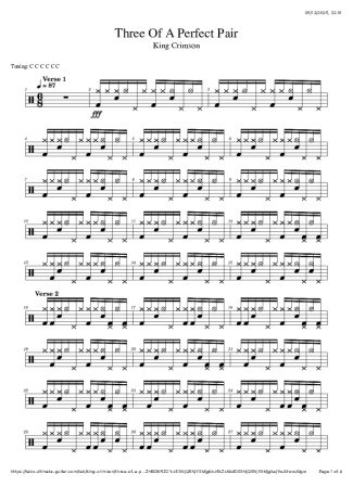 King Crimson Three Of A Perfect Pair score for Drums