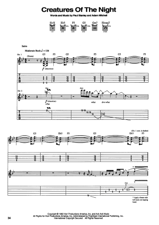 Kiss Creatures Of The Night score for Guitar