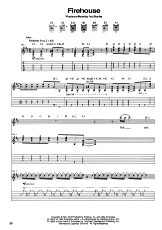 Kiss Firehouse score for Guitar