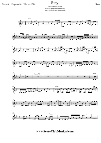 Kygo Stay (ft. Maty Noyes) score for Tenor Saxophone Soprano (Bb)