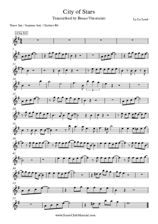 La La Land City of The Stars score for Tenor Saxophone Soprano (Bb)