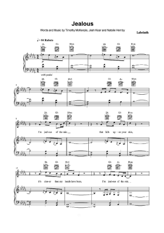 Labrinth Jealous score for Piano