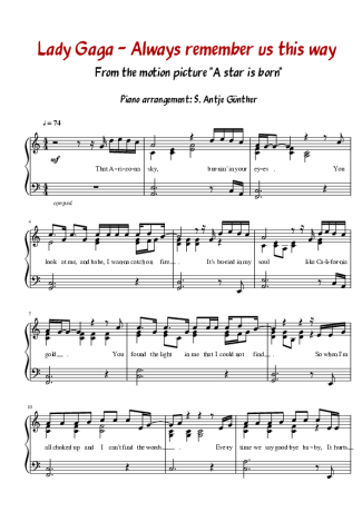 Lady Gaga  score for Piano