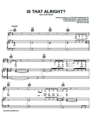 Lady Gaga  score for Piano