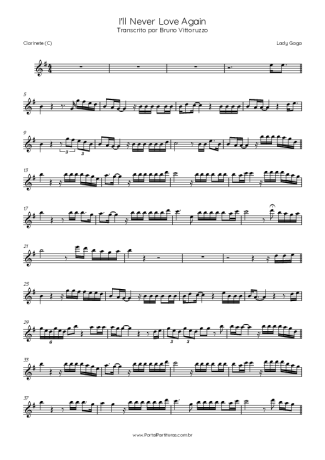 Lady Gaga I´ll Never Love Again score for Clarinet (C)