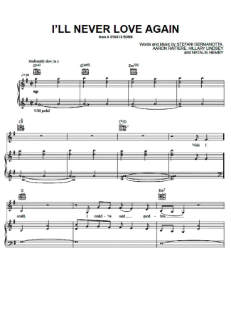 Lady Gaga I´ll Never Love Again score for Piano