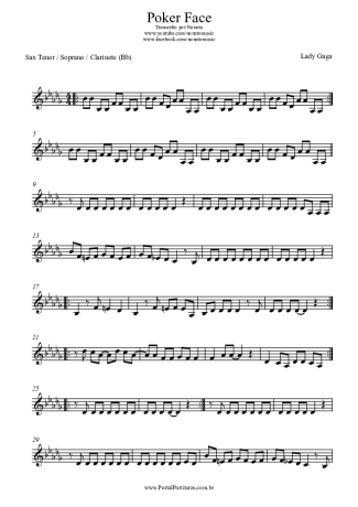 Lady Gaga  score for Tenor Saxophone Soprano (Bb)