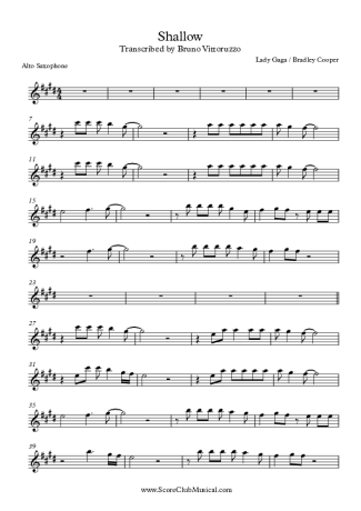 Lady Gaga Shallow score for Alto Saxophone