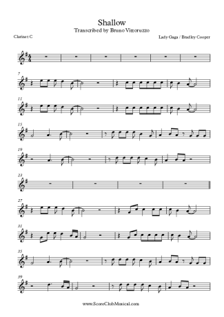 Lady Gaga Shallow score for Clarinet (C)