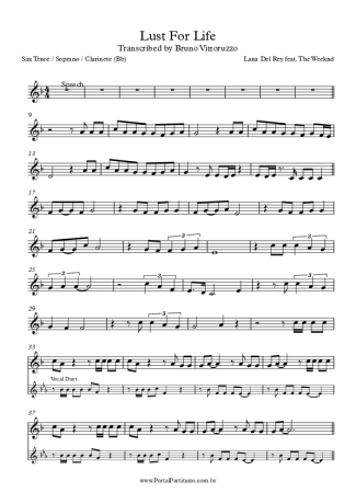 Lana Del Rey Lust For Life score for Clarinet (Bb)