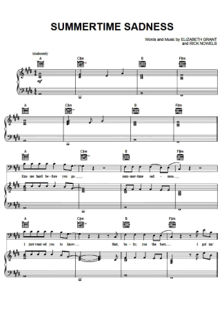Lana Del Rey Summertime Sadness score for Piano
