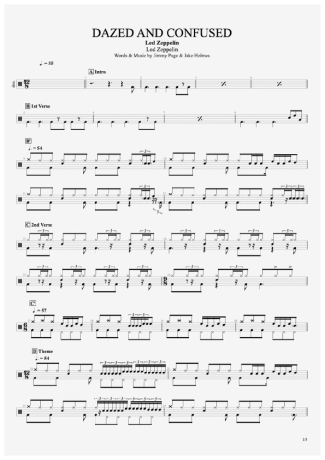 Led Zeppelin Dazed And Confused score for Drums