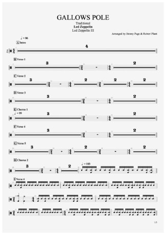 Led Zeppelin Gallows Pole score for Drums