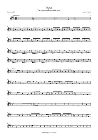 Legião Urbana Índios (Versão Acústico MTV) score for Clarinet (Bb)