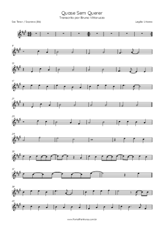Legião Urbana Quase Sem Querer score for Tenor Saxophone Soprano (Bb)