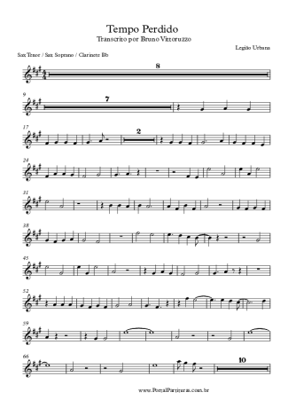 Legião Urbana Tempo Perdido score for Tenor Saxophone Soprano (Bb)