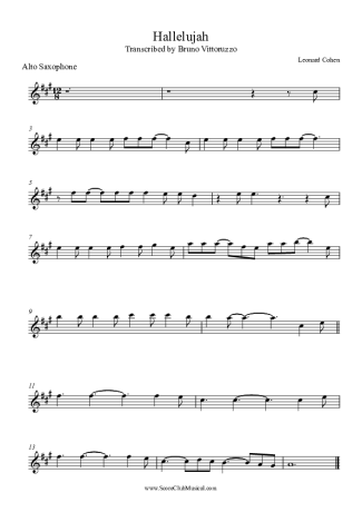 Leonard Cohen Hallelujah score for Alto Saxophone