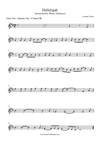 Leonard Cohen Hallelujah score for Tenor Saxophone Soprano (Bb)
