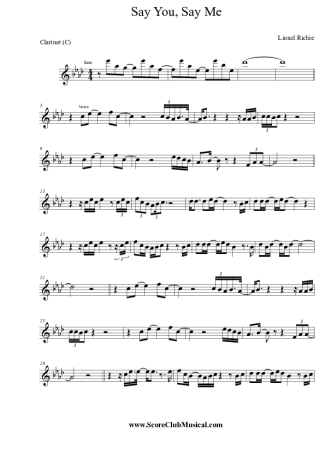 Lionel Richie Say You, Say Me score for Clarinet (C)