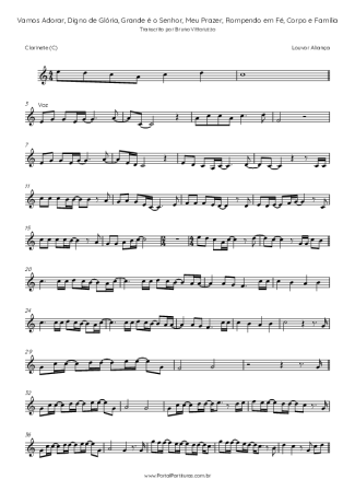 Louvor Aliança Vamos Adorar, Digno De Glória, Grande é O Senhor, Meu Prazer, Rompendo Em Fé, Corpo E Família score for Clarinet (C)