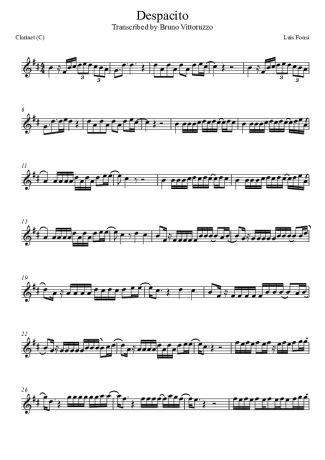 Luis Fonsi Despacito score for Clarinet (C)
