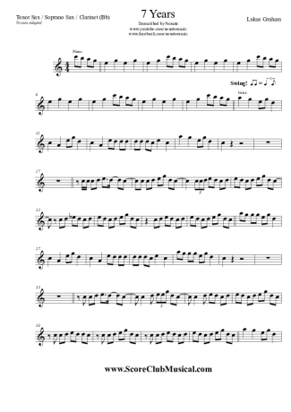 Lukas Graham  score for Tenor Saxophone Soprano (Bb)