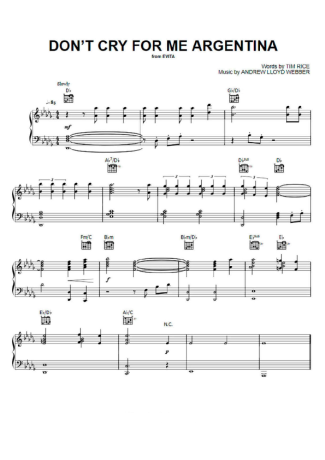 Madonna Don´t Cry For Me Argentina score for Piano
