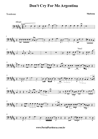 Madonna Don´t Cry For Me Argentina score for Trombone
