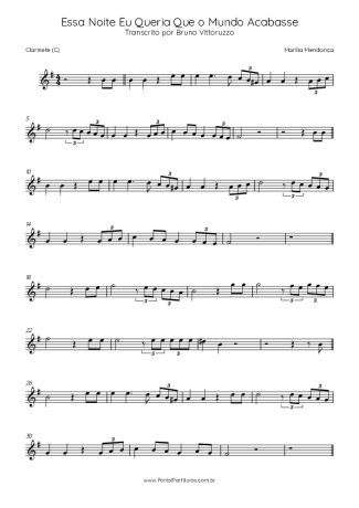 Marília Mendonça Essa Noite Eu Queria Que O Mundo Acabasse score for Clarinet (C)