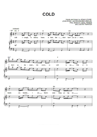 Maroon 5 Cold score for Piano