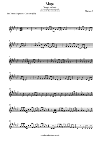 Maroon 5 Maps score for Clarinet (Bb)