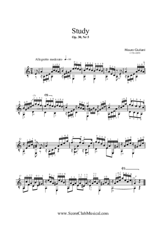 Mauro Giuliani Estudo Op. 30 Nr 5 score for Acoustic Guitar