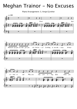 Meghan Trainor No excuses score for Piano