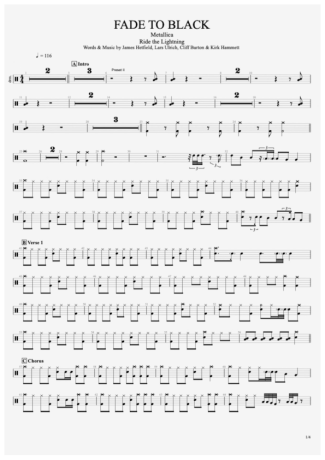 Metallica Fade To Black score for Drums