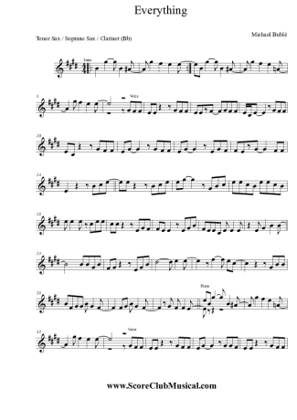 Michael Bublé Everything score for Tenor Saxophone Soprano (Bb)