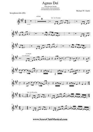 Michael W. Smith Agnus Dei score for Alto Saxophone