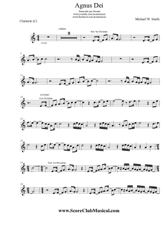 Michael W. Smith Agnus Dei score for Clarinet (C)