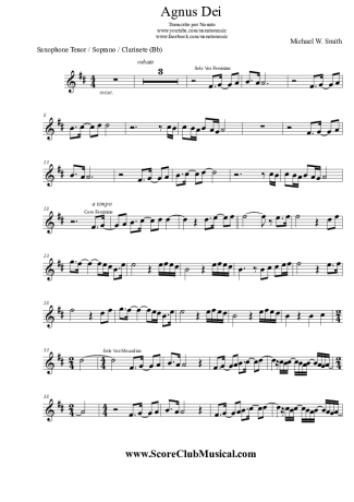 Michael W. Smith Agnus Dei score for Tenor Saxophone Soprano (Bb)