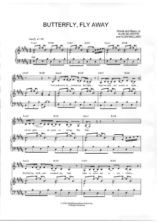 Miley Cyrus Butterfly, Fly Away score for Piano