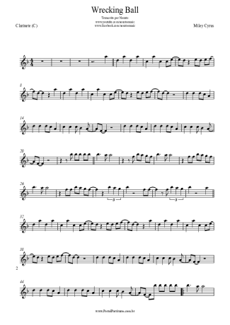Miley Cyrus Wrecking Ball score for Clarinet (C)