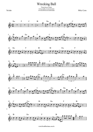 Miley Cyrus Wrecking Ball score for Keyboard