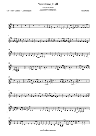 Miley Cyrus Wrecking Ball score for Tenor Saxophone Soprano (Bb)