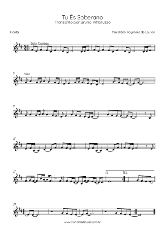Ministério Koinonya de Louvor Tu És Soberano score for Flute