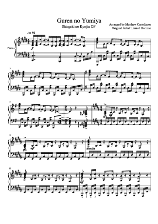 Movie Soundtracks (Temas de Filmes) Guren No Yumiya score for Piano